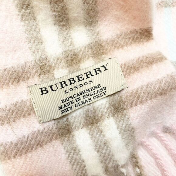 Authentic Burberry 100% Cashmere Pink Nova Check Plaid Fringe Scarf 12 x 55” - Picture 5 of 5